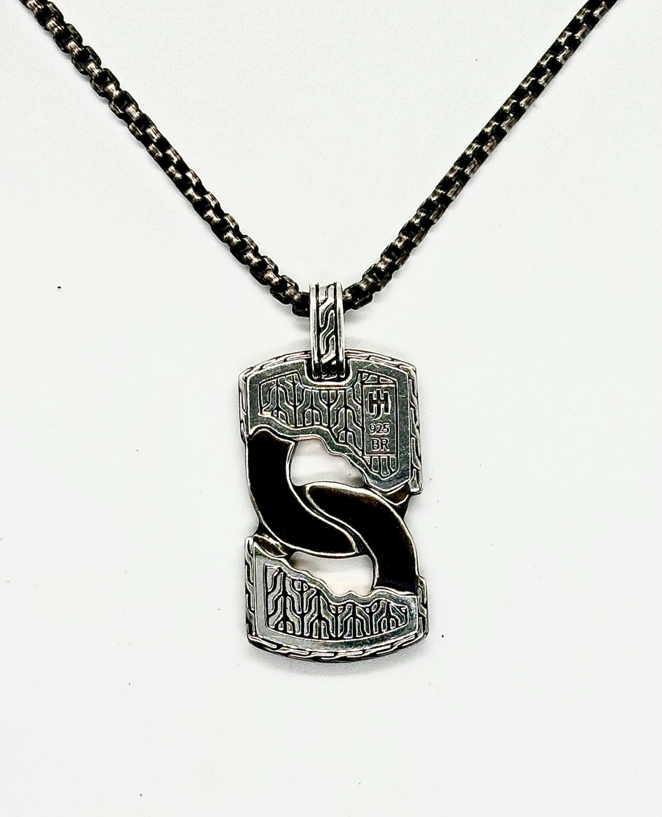 JOHN HARDY Classic Chain St. Silver & Bronze Box Chain Dog Tag Pendant #64