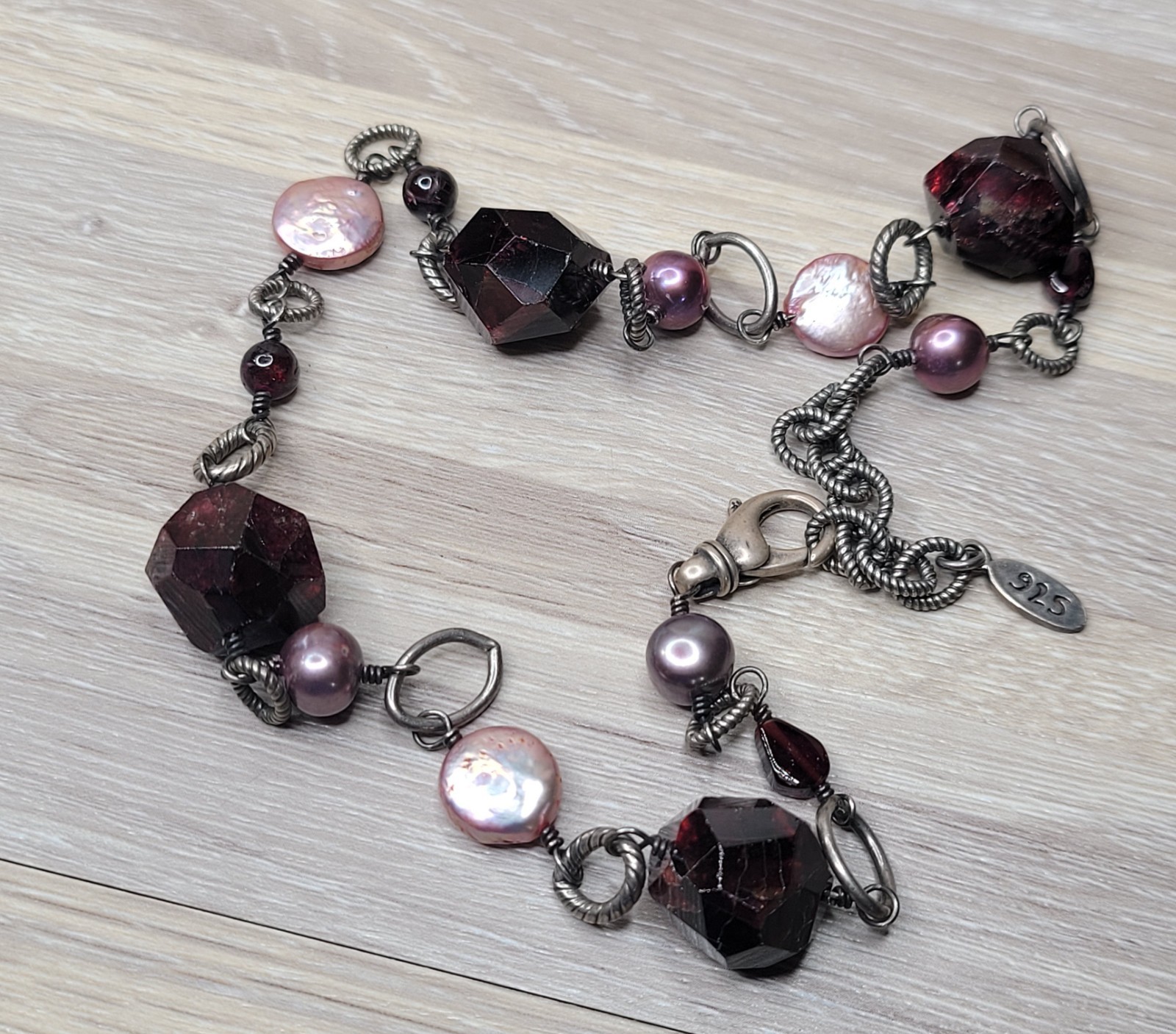 EXEX Claudia Agudelo Sterling Silver Garnet & Pink Pearl Beaded Necklace