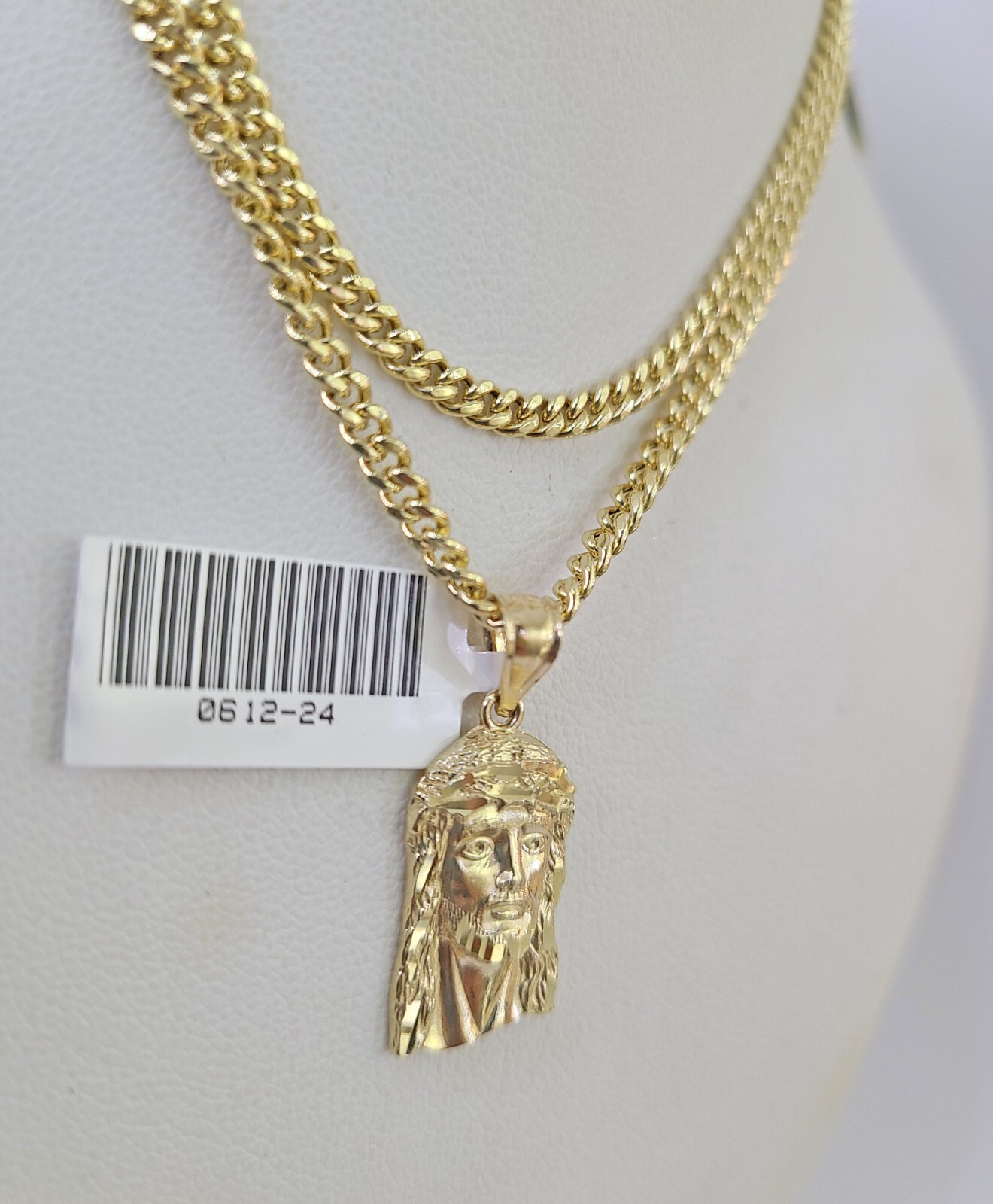 10K Gold Miami Cuban Chain Jesus Head 18″-28″ 3mm REAL Pendant Necklace SET