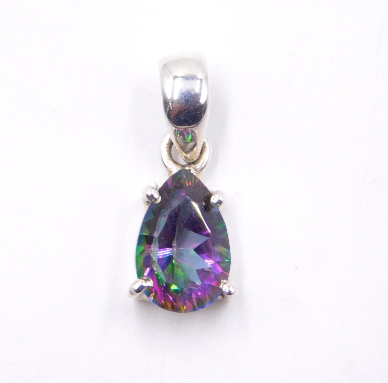 2.58 Gm 925 Sterling Silver Natural mystic Topaz Cut Gemstone Pendant Size 1″