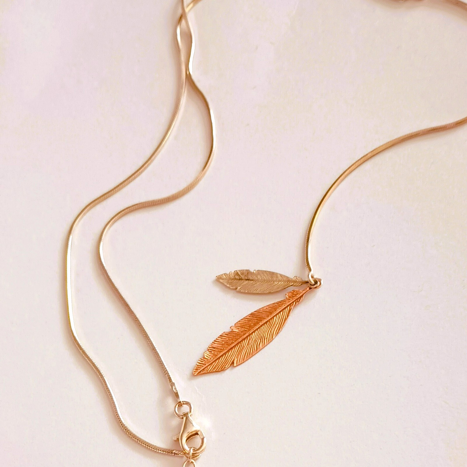 Dyadema Italy 925 Lariat Necklace 18″ Sterling Silver 2 Tone Leaves Tiny Crystal