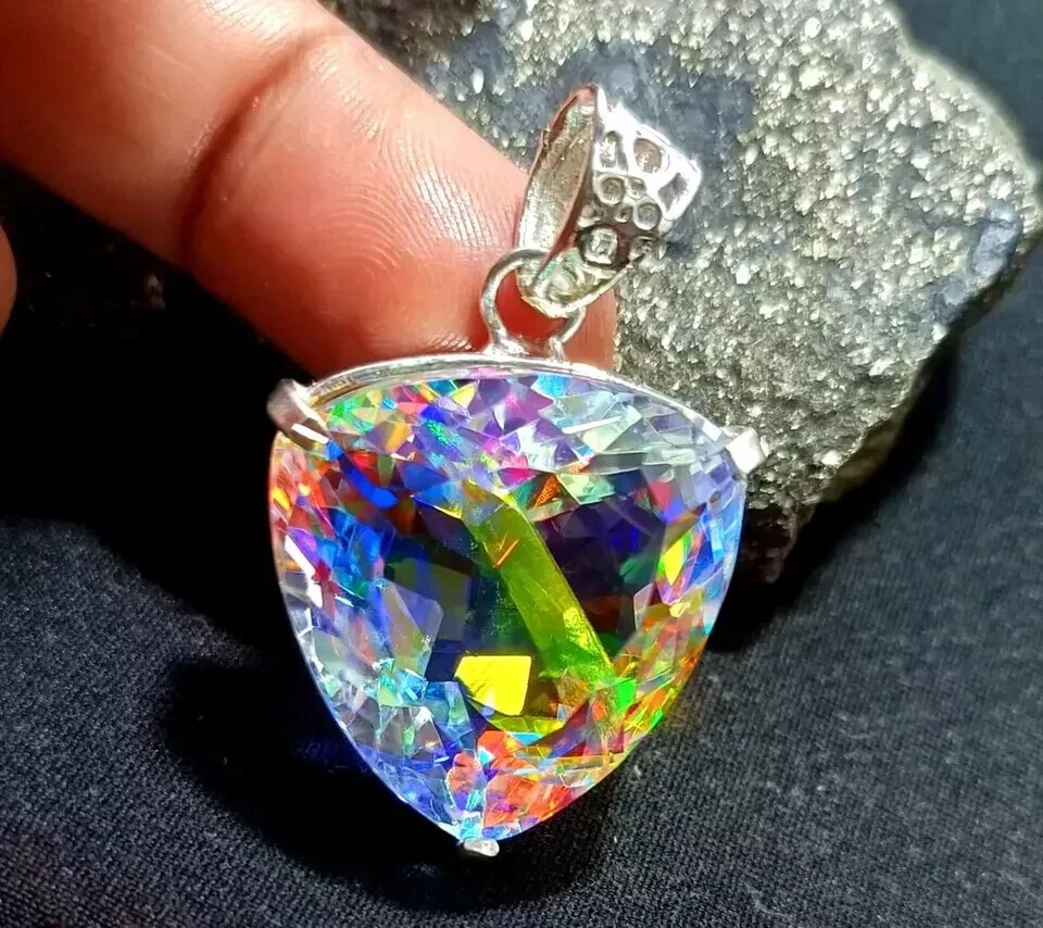 86.5 Ct+ A++ Natural Trillion Cut Mystic 925 Solid Silver Pendant Loose Gemstone