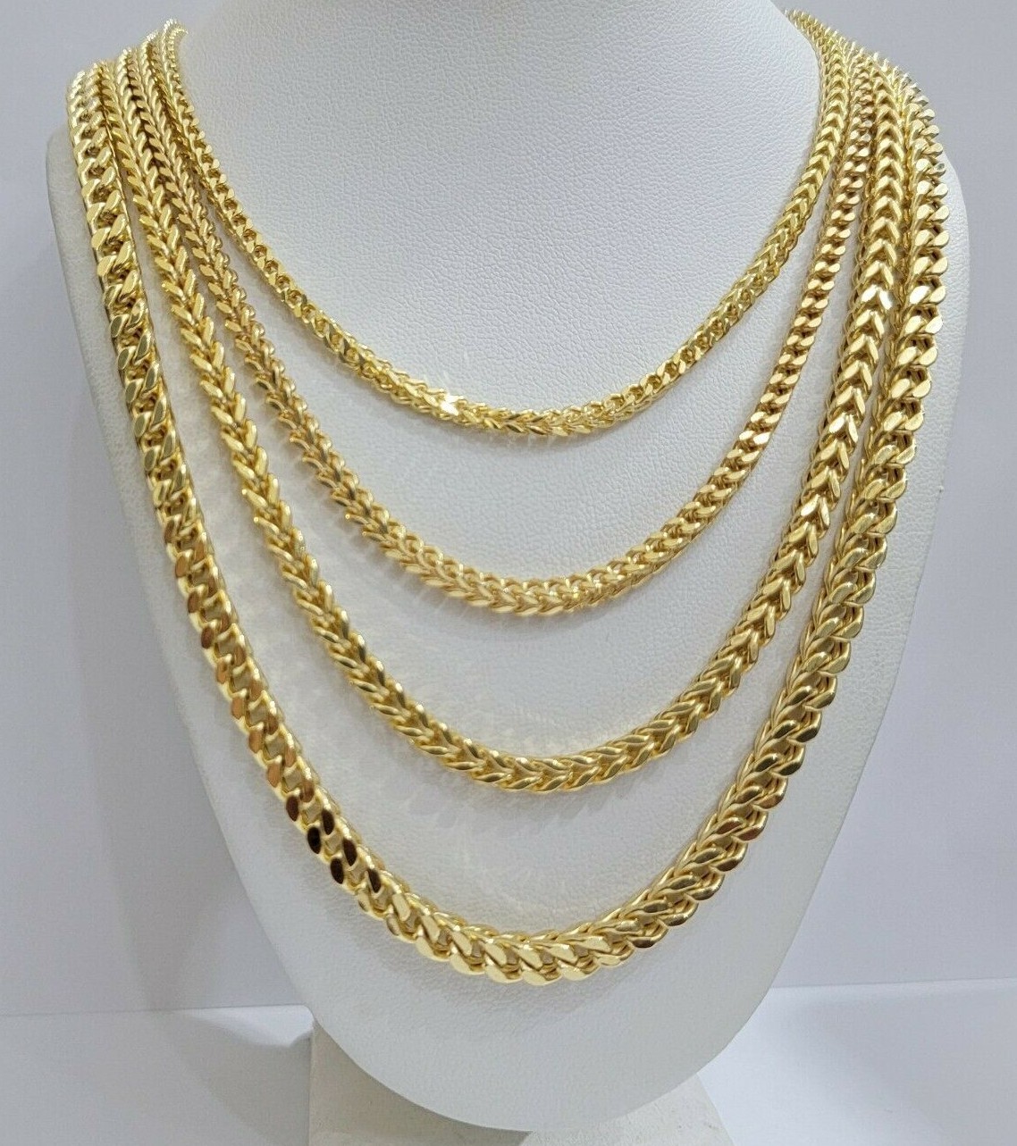 10K Yellow Gold 1.5mm-6mm Franco Square Box Chain Necklace Men Womens 16″- 28″