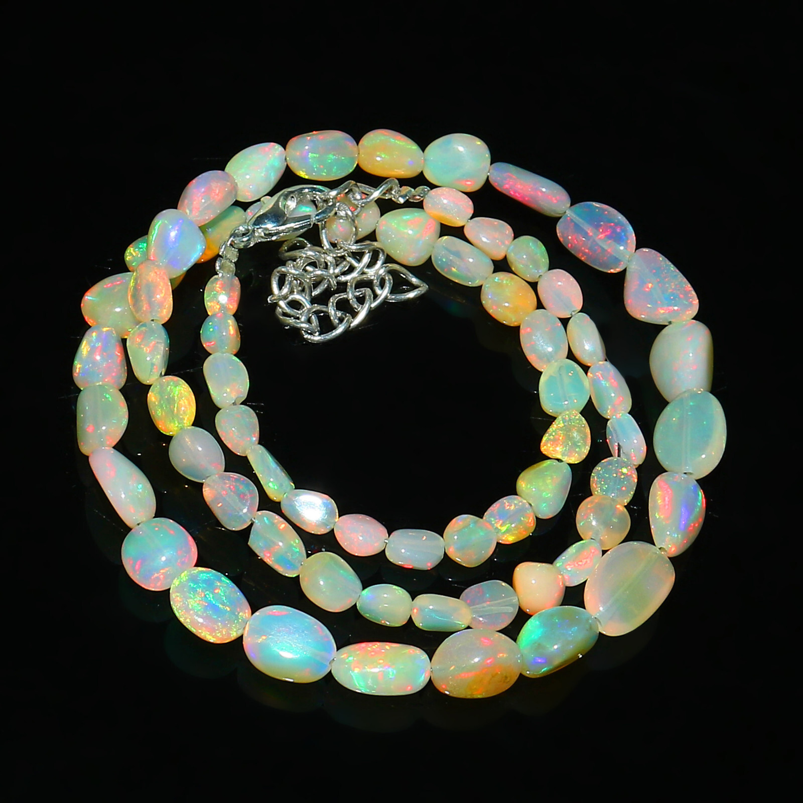 Natural Ethiopian Welo Fire Opal Tumble Beaded Gemstone Necklace 16 Inches