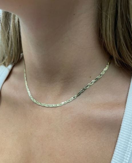 14k Yellow Gold 3.2 MM 16″ Braided Flexible HERRINGBONE Chain Necklace 3.4 Grams