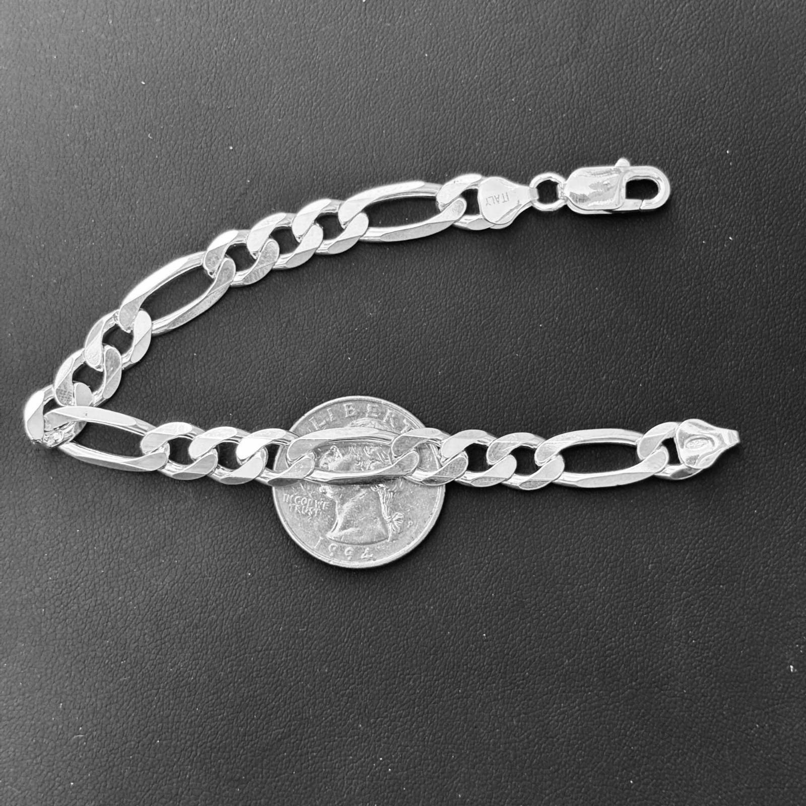 8mm Figaro Bracelet Link – Real Solid 925 Sterling Silver Or 14k Gold Vermeil