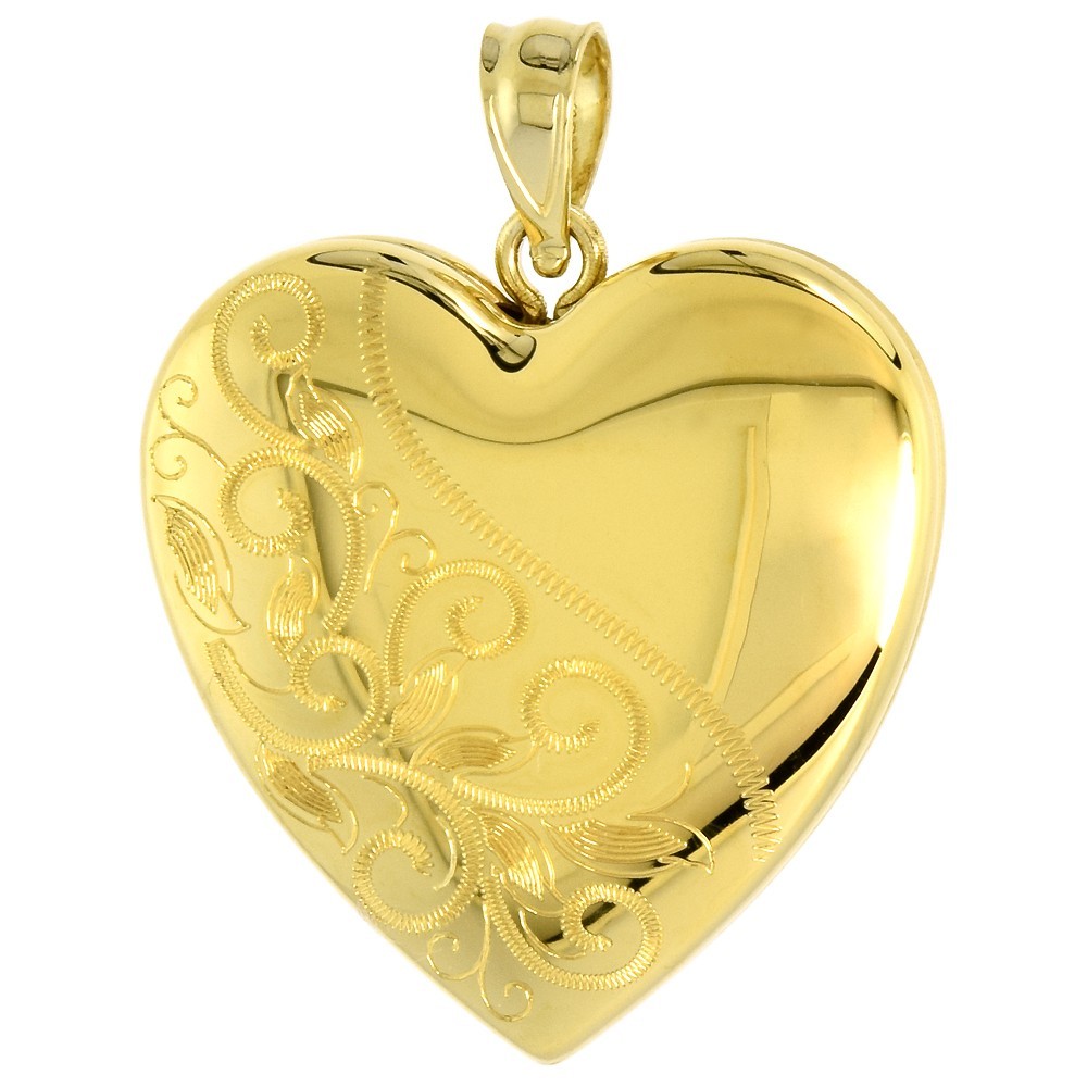 925 Sterling Silver Gold Plated Scroll Heart Locket Pendant 1 Inch (25mm) Tall