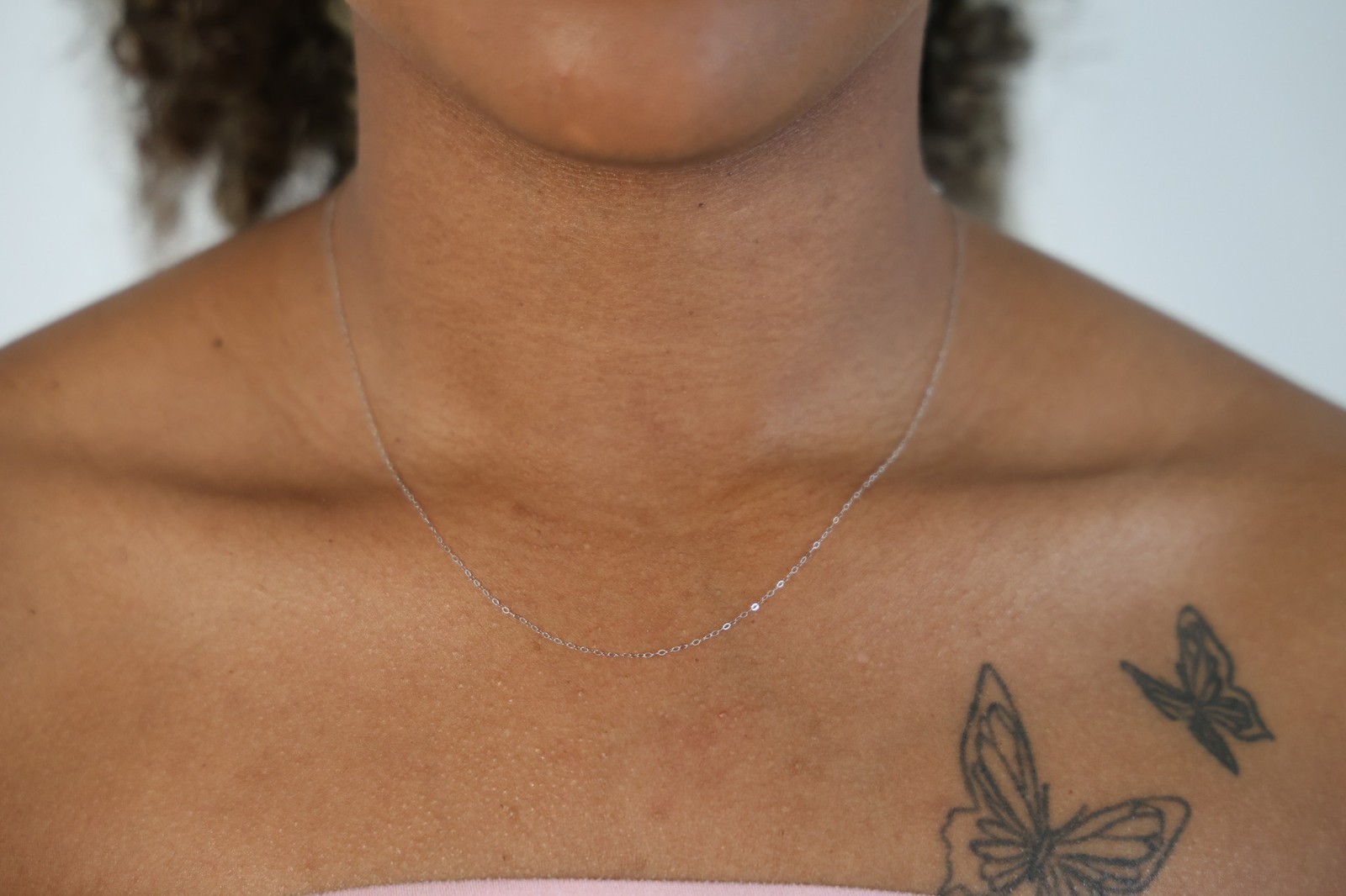 14K Solid White Gold Dainty Cable Chain Necklace 18 Inch, 0.5mm Boston Link