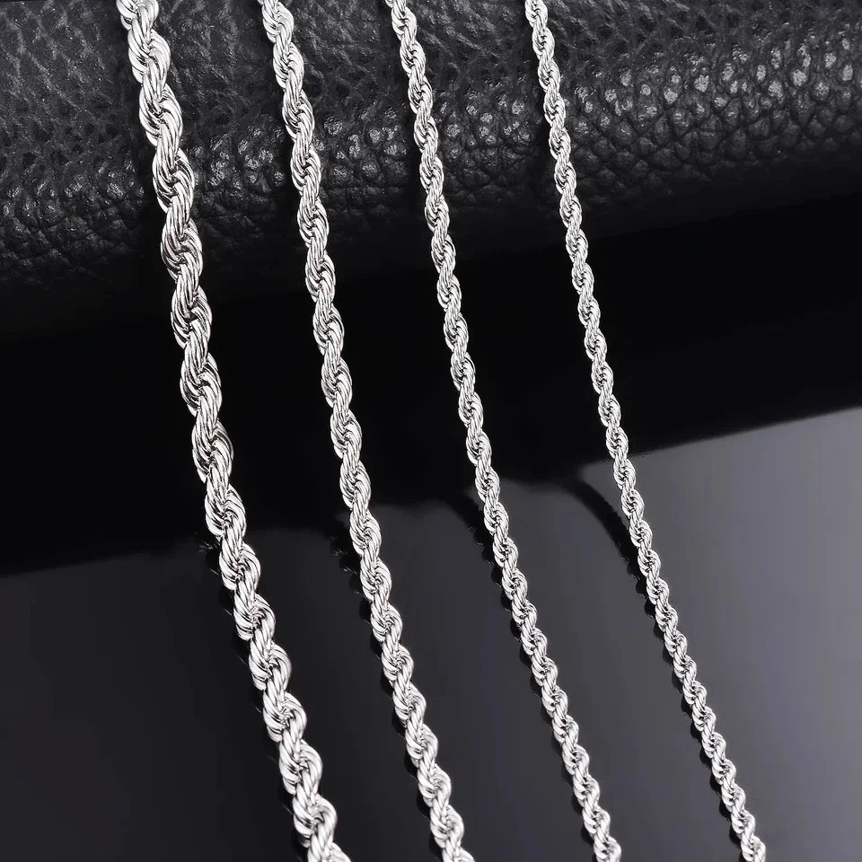 Rope Chain Necklace 925 Sterling Silver 2mm 3mm 4mm Men Classic Lobster Jewelry