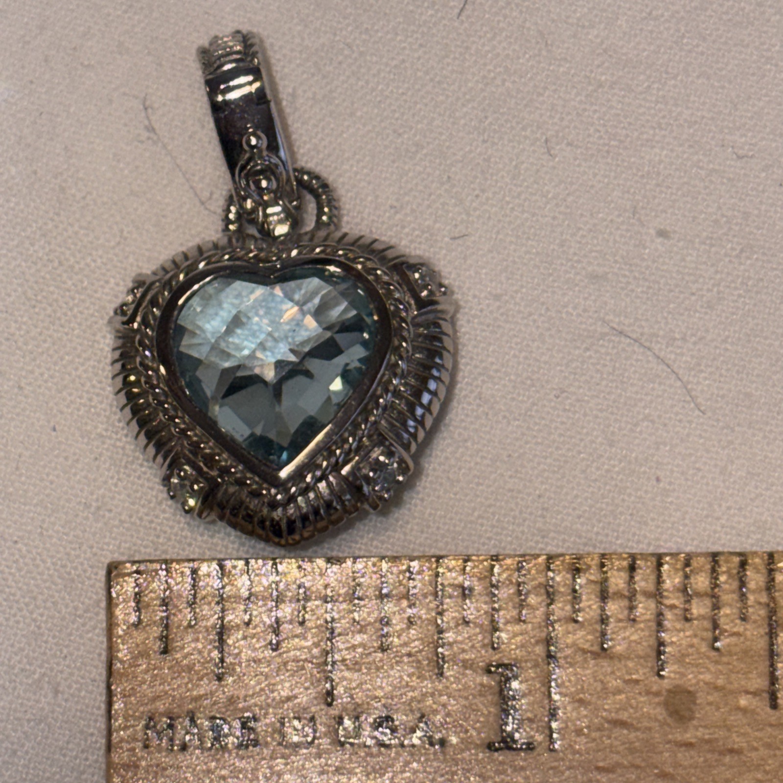 Judith Ripka Sterling Gemstone Heart Enhancer. Blue Topaz Very Good