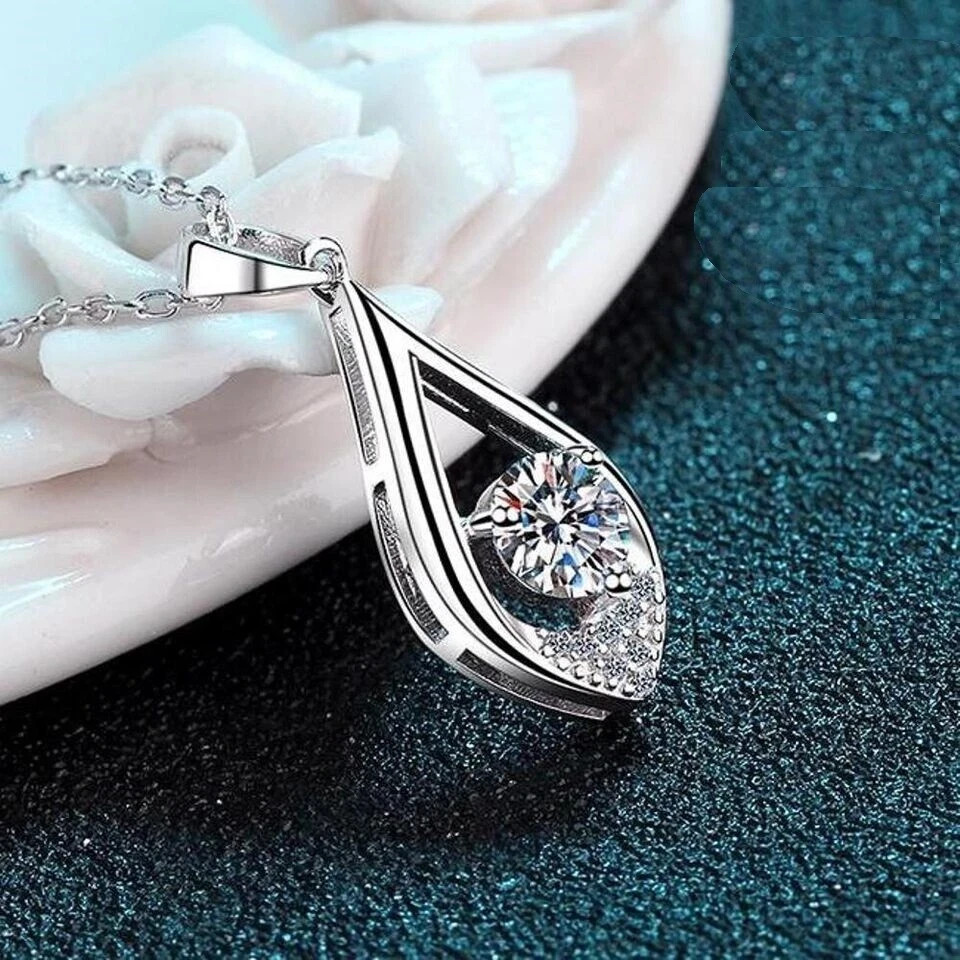 For Women Lab Created Tear Drop Pendant 14K White Gold Plated 1.50 Ct Round Cut