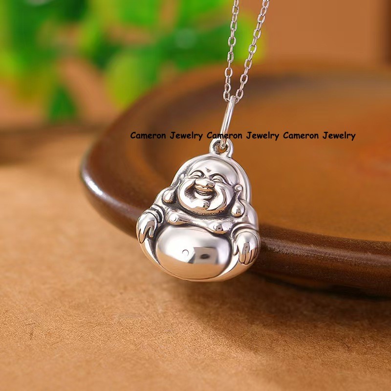 Pure 999 Fine Silver Laughing Buddha Pendant Maitreya Lucky Amulet Pendant