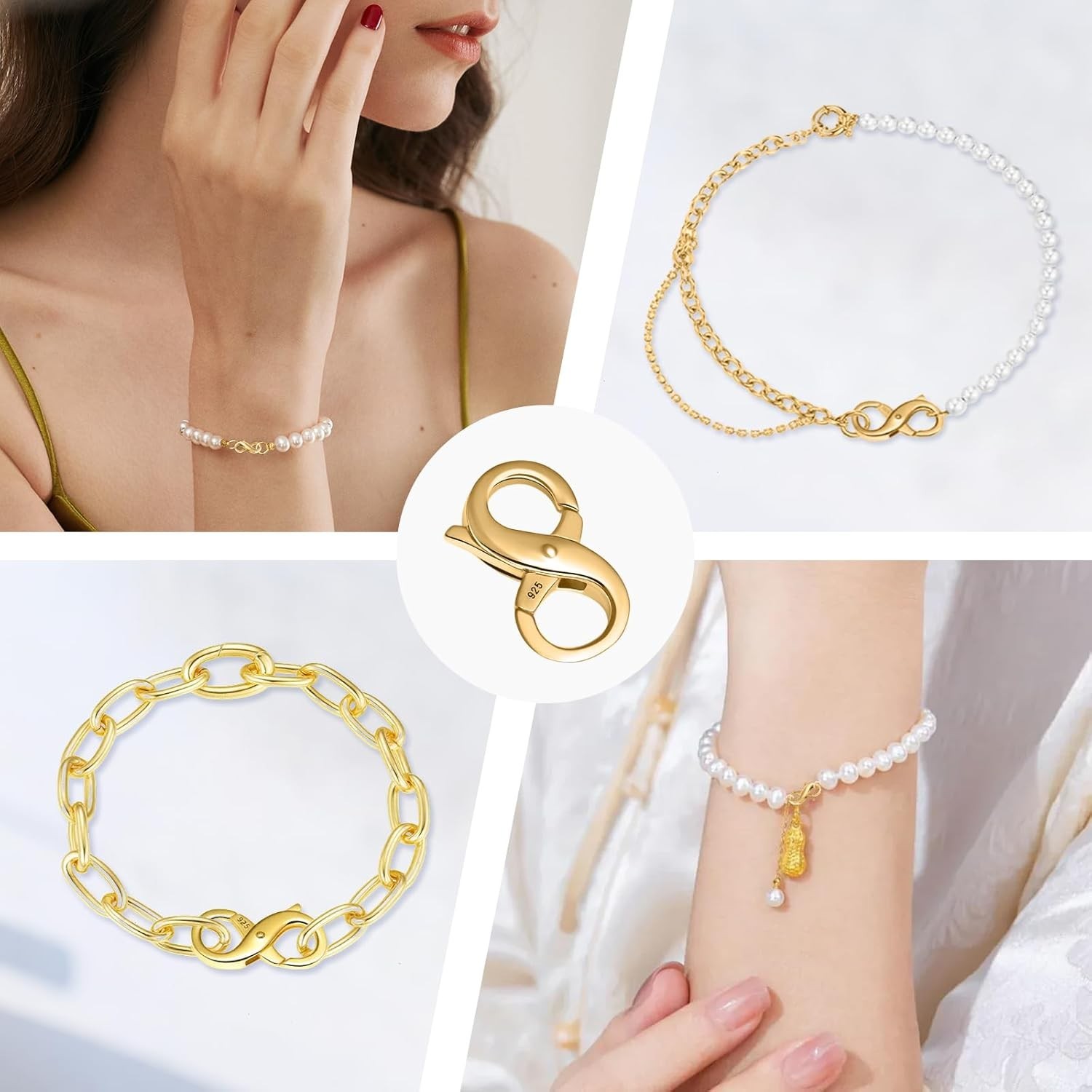 Sterling Silver Necklace Extender, Lobster Claw Clasp 14K Gold Plated Chain (Gol