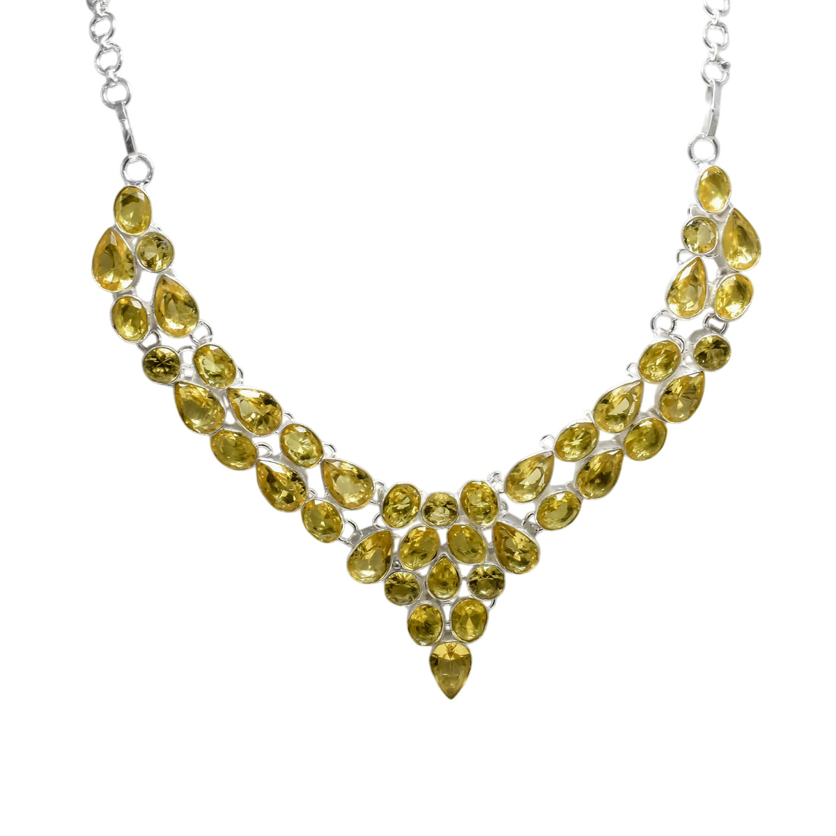 925 Sterling Silver Yellow Citrine Gemstone Handmade Jewelry Necklace Size-17-18