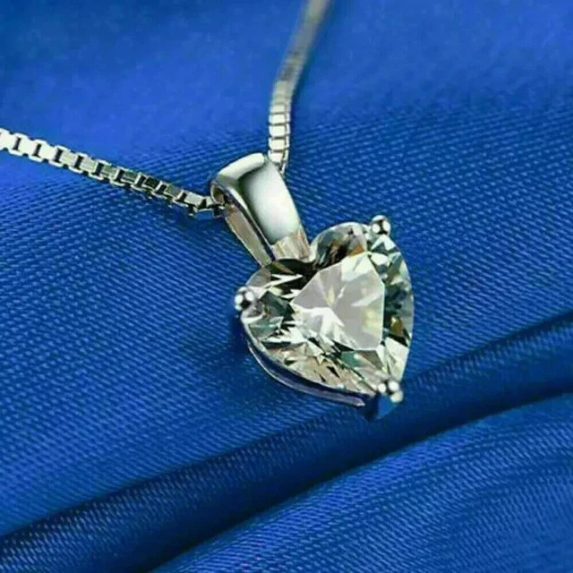 3CT Heart Cut Lab Created Diamond Women Beauty Pendant 14K White Gold Plated