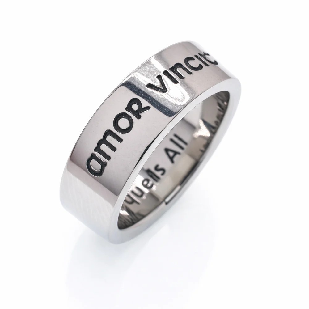 Stainless Steel Rhodium Plated Loves Conquers All Ring 5-12