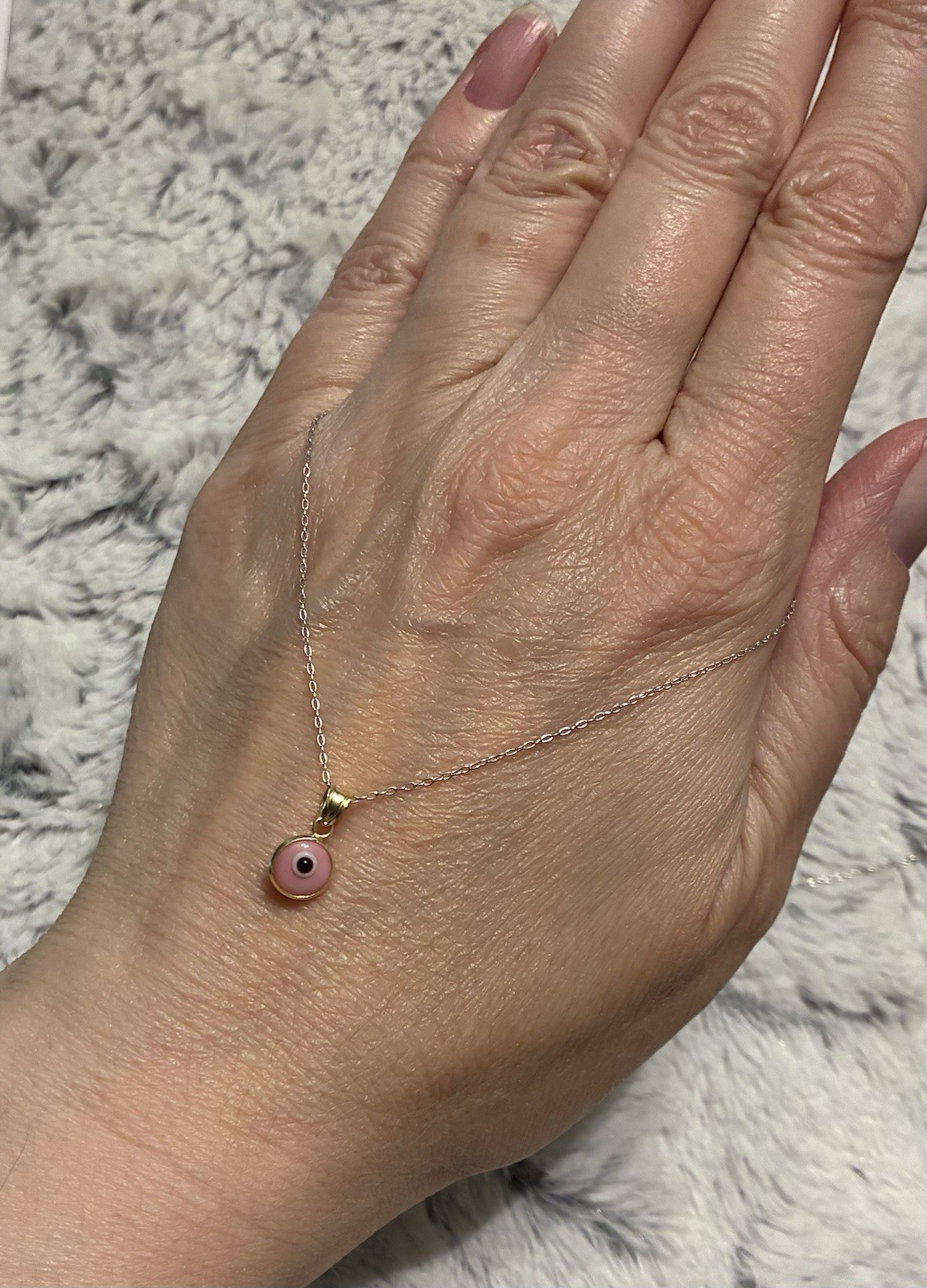 Evil Eye Solid 14kt yellow gold Pink Enamel Charm Pendant Good Luck Brand New