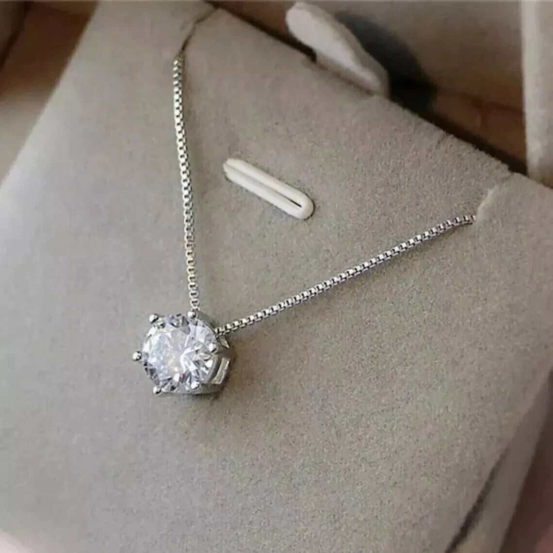 2Ct Real Moissanite 6 Prong Solitaire Pendant 14K White Gold Finish Free Chain