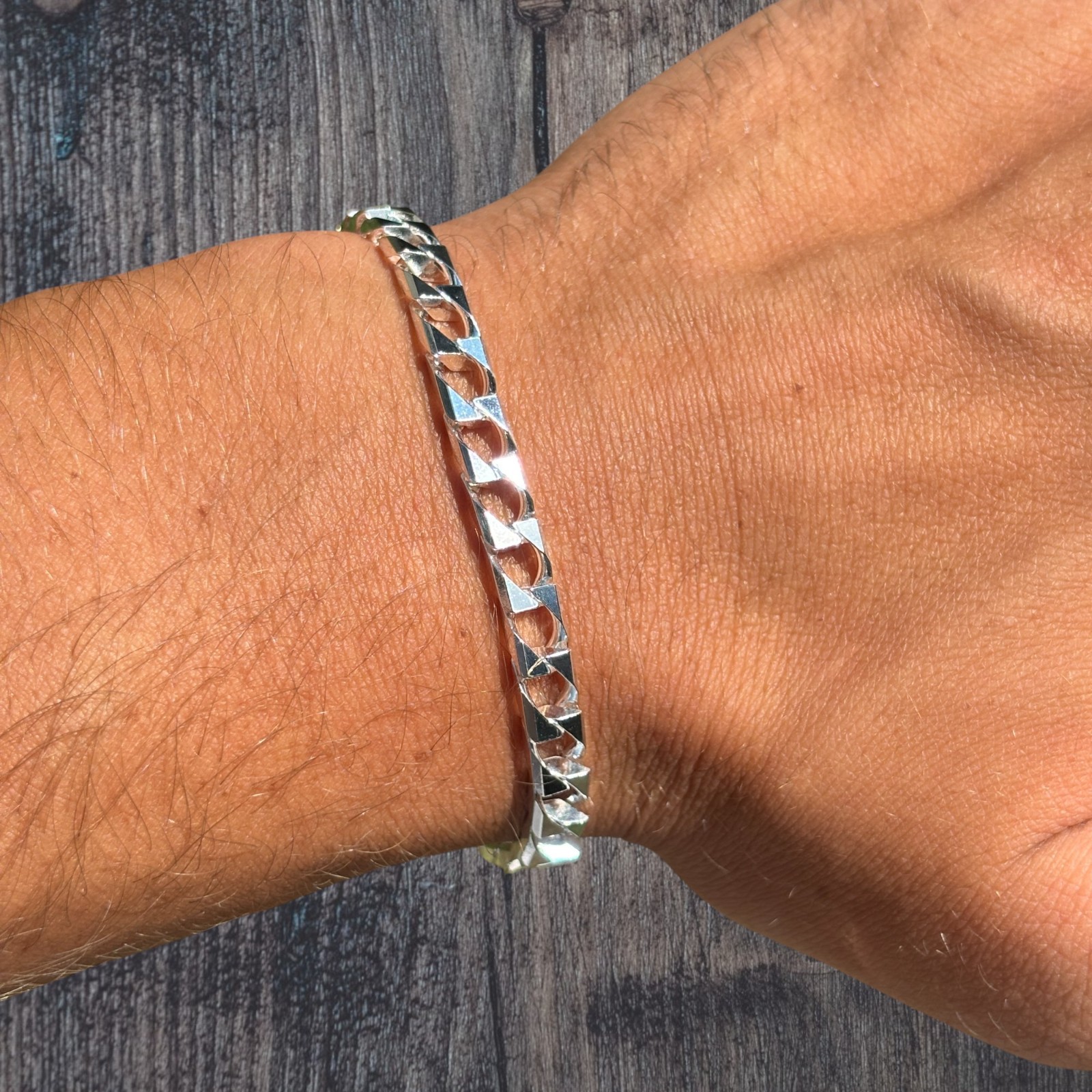 6mm Square Curb Link Bracelet – Real Solid 925 Sterling Silver MADE IN ITALY