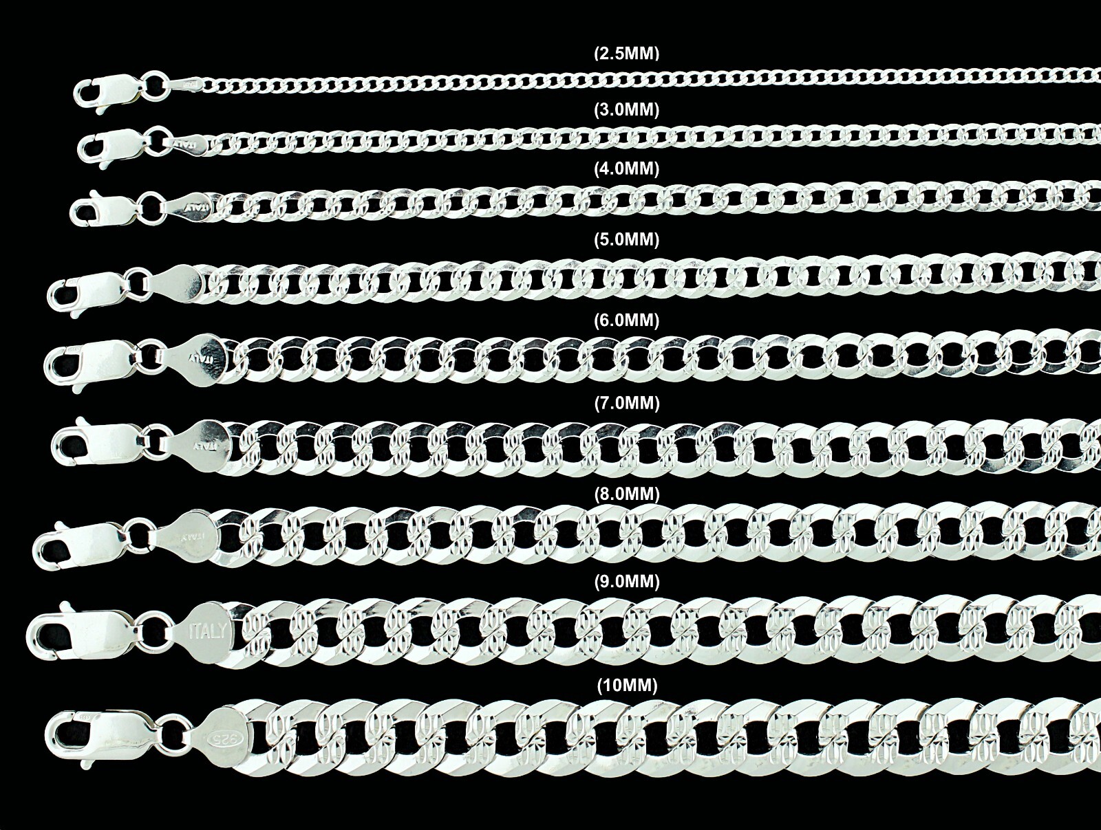 Mens SOLID 925 Sterling Silver DIAMOND CUT CUBAN CURB Chain Bracelet or Necklace