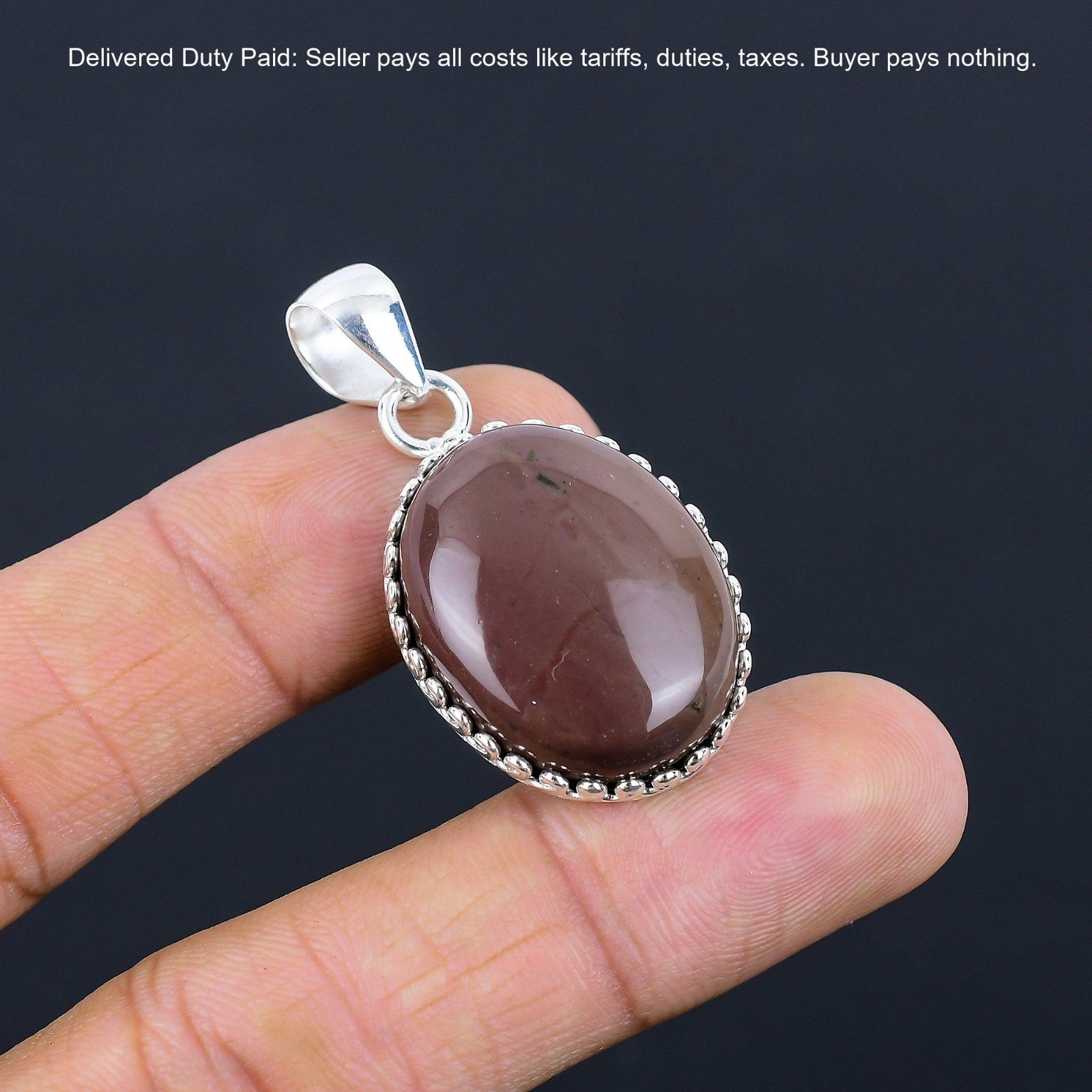 Sterling Silver Natural Coffee Bean Jasper Anniversary Birthday Pendant Jewelry