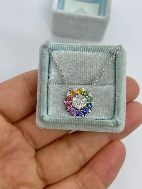 1.20Ctw Round Lab Created Multicolor Flower Pendant 14K White Gold Plated Chain