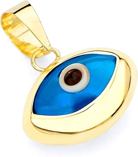 14k Solid gold 15mm / 0.59″ blue murano glass evil eye pendant, 14k gold – PT452