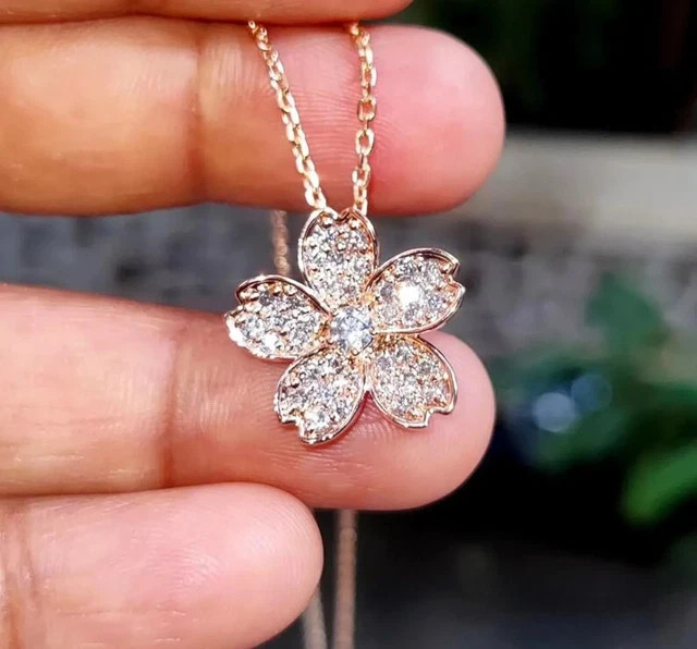 Flower Pendant 2Ct Round Cut Lab Grown Diamond 14K Yellow Gold Plated Silver