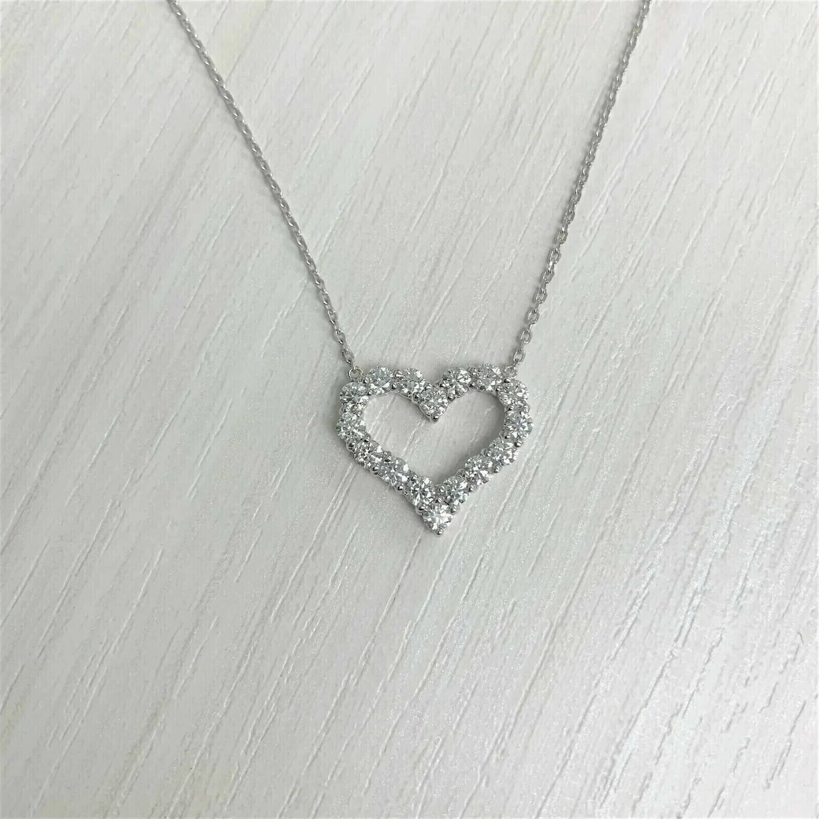 1Ct Round Cut Moissanite Beautiful Heart Pendant 14K White Gold Plated Silver