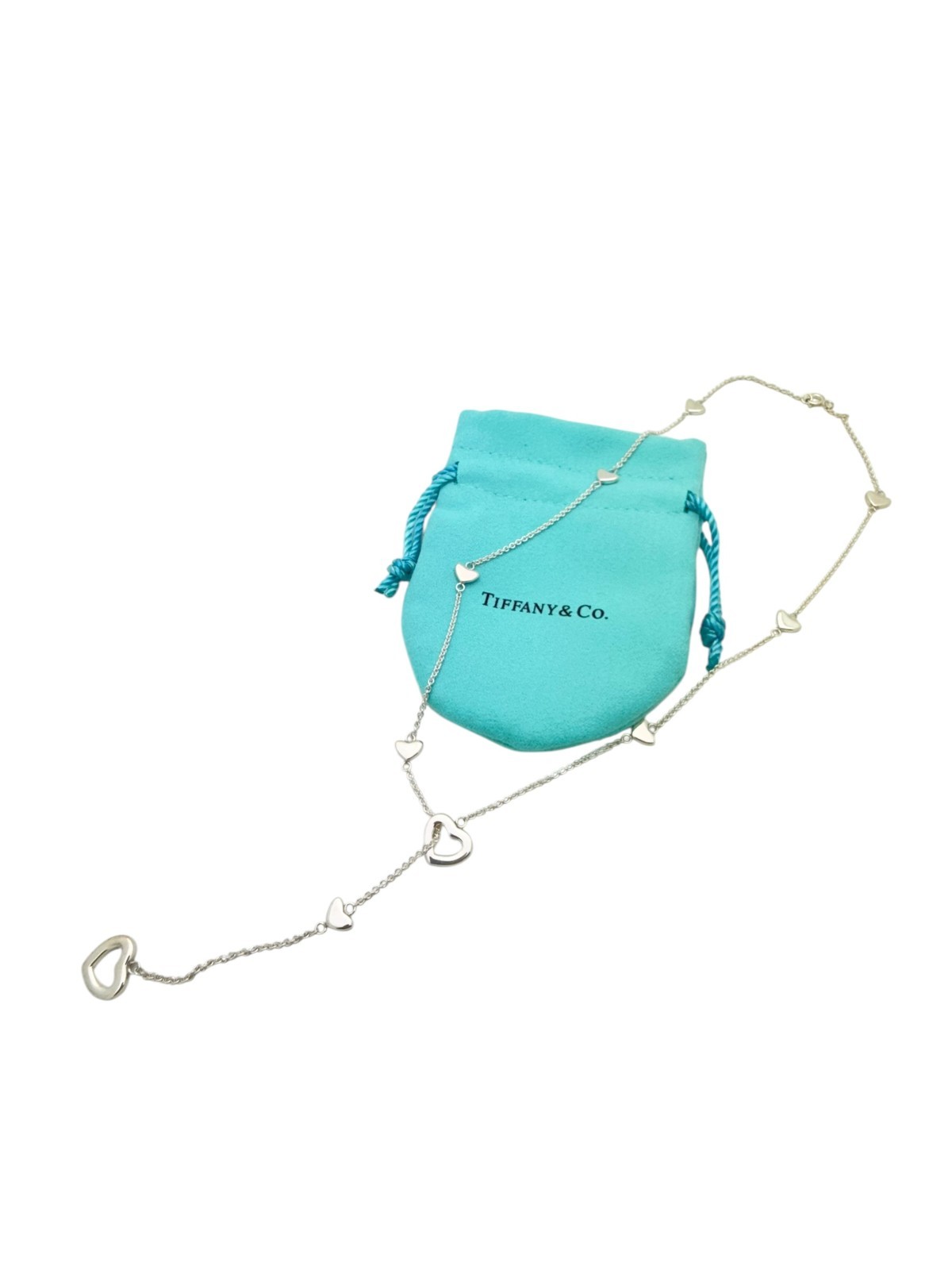 Tiffany & Co. Sterling Single Adjustable Heart Lariat Necklace 19″ – Pouch