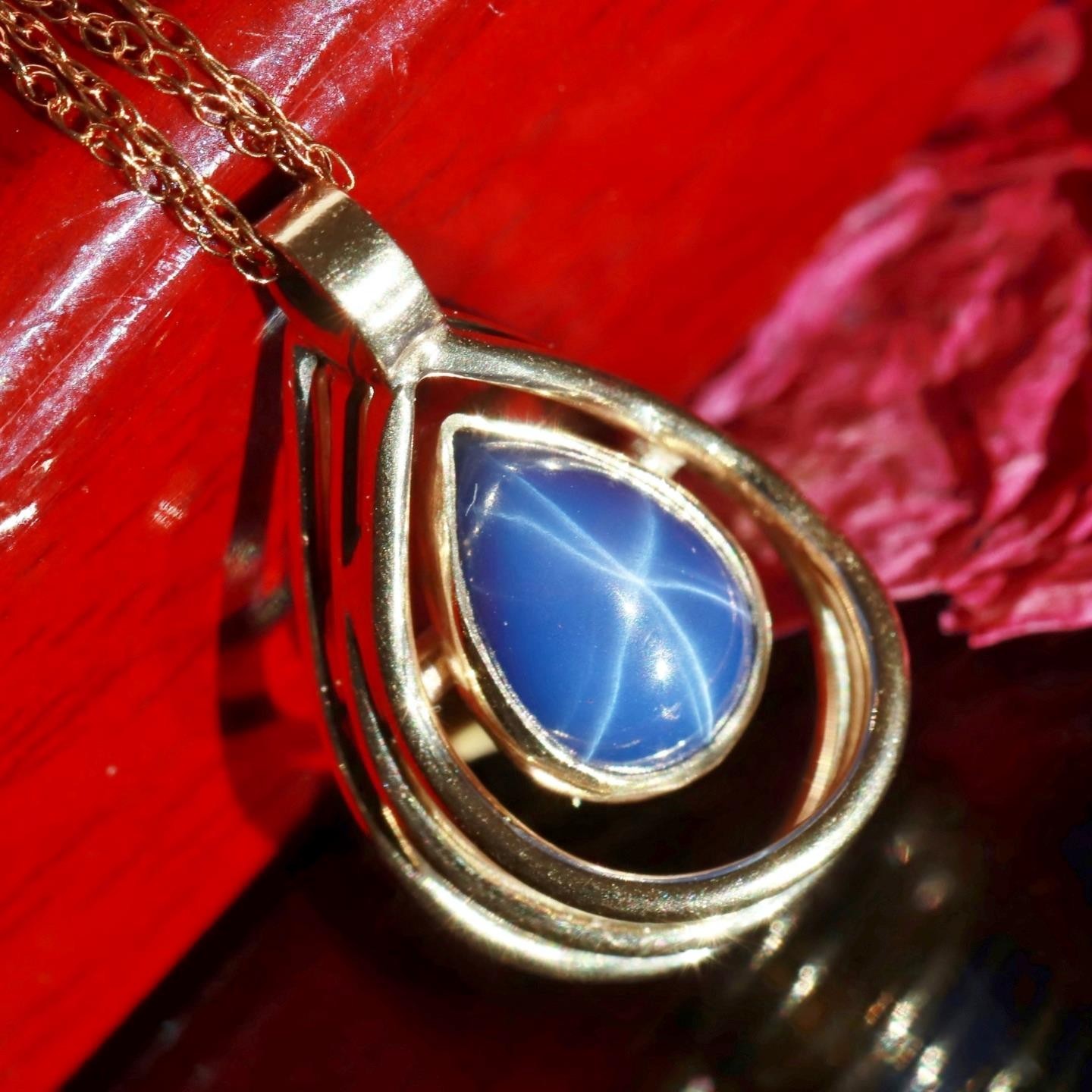 14k yellow gold pendant 1.45ct lab created blue star sapphire charm 2.45gr N3738
