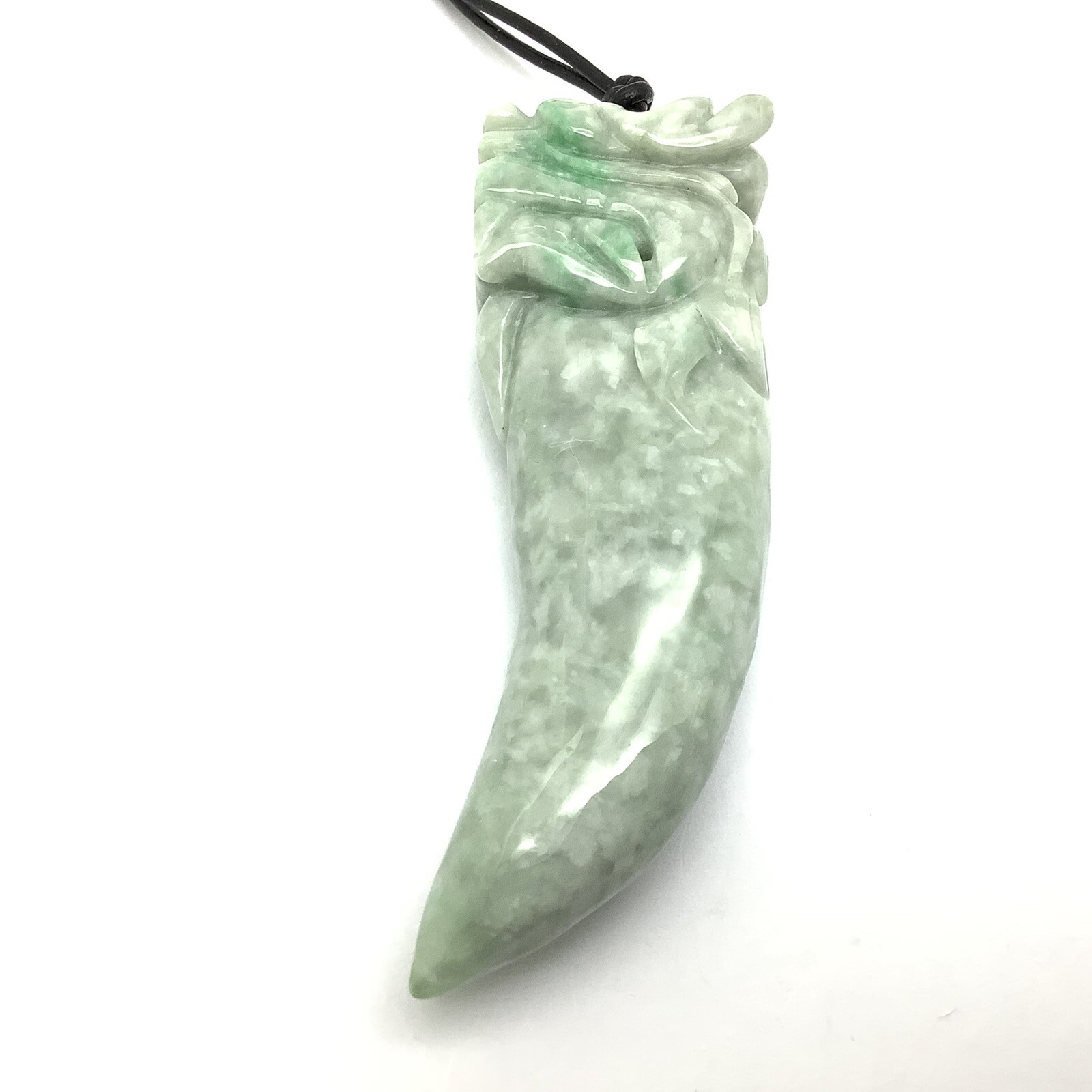 Burmese Jade Dragon Tooth Pendant Green Jadeite Jade Carved Necklace Myanmar #4