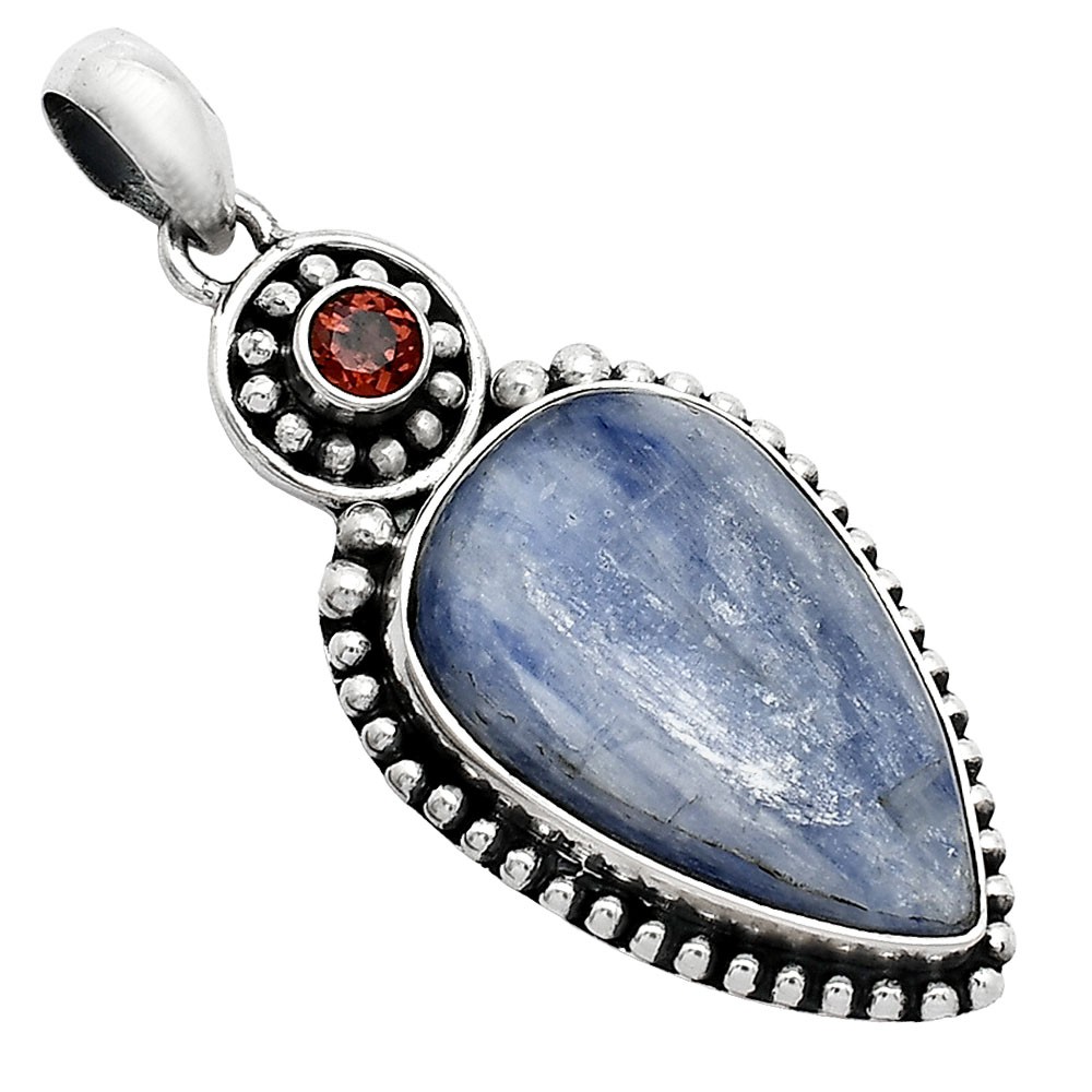 Blue Kyanite – Brazil & Garnet 925 Sterling Silver Pendant Jewelry P-1500