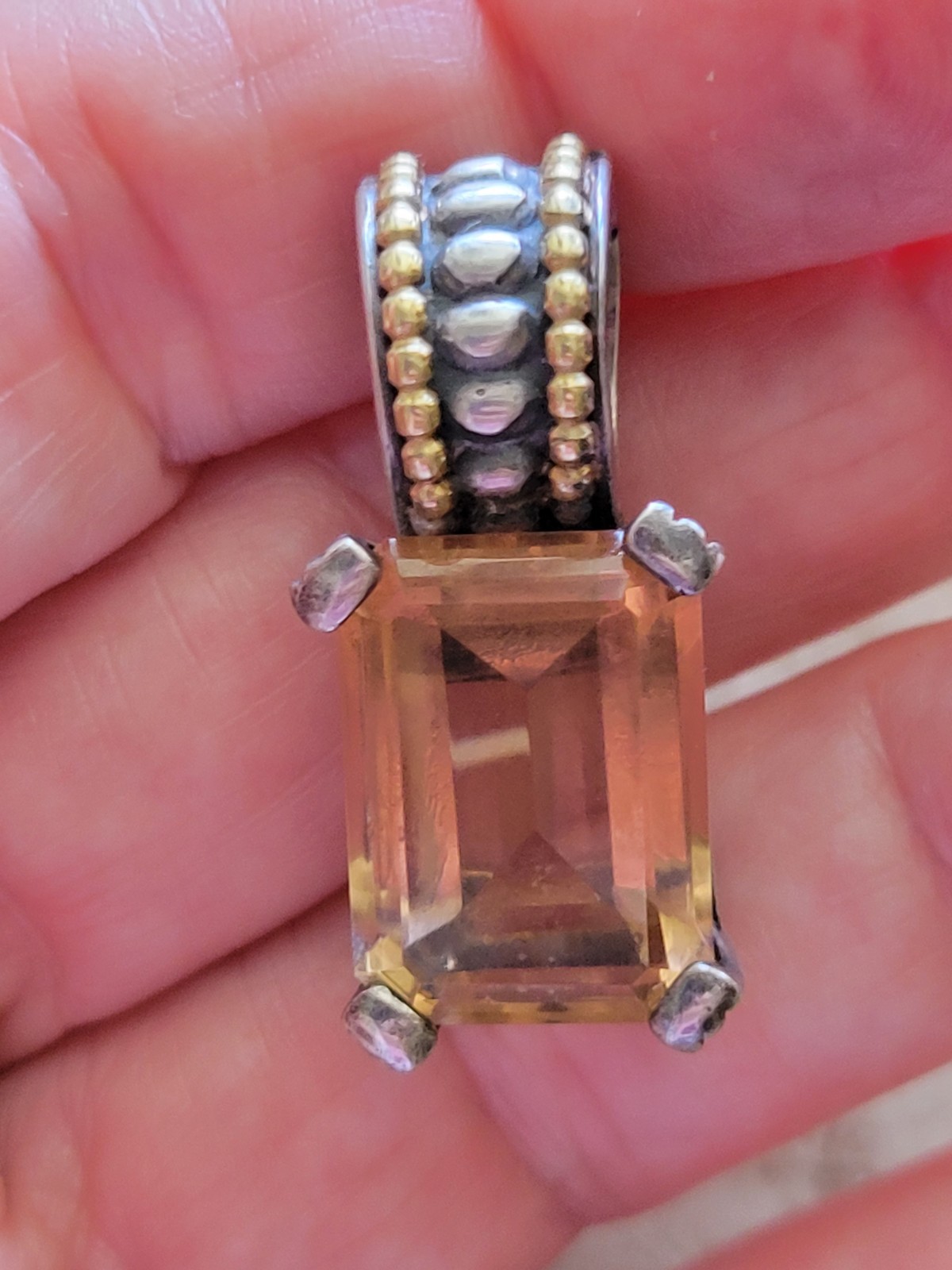 Lagos Caviar Sterling 18k Gold Hinged Bale Large Enhancer Golden Topaz Pendant