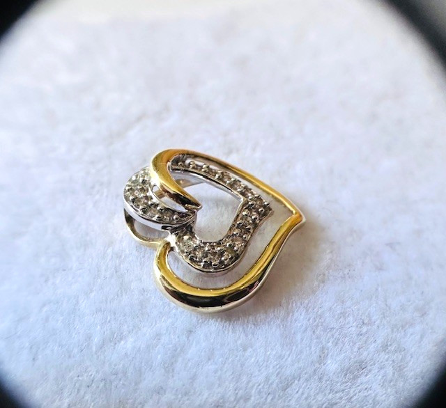 Estate 14K Multi-Tone Gold Diamond Double “Heart” Pendant