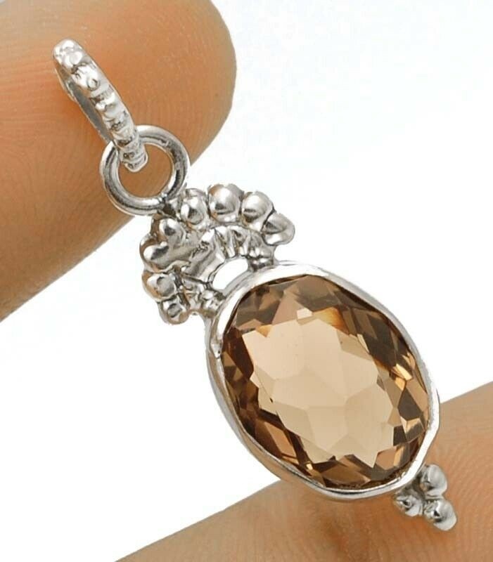Natural 2CT Smoky Topaz 925 Solid Sterling Silver Pendant 1 1/2″ Long @B3-8