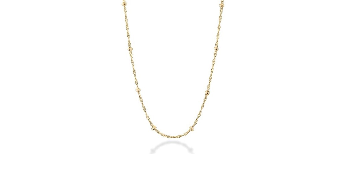 925 Sterling Silver 1MM Diamond Cut Singapore Beaded Chain Necklace 20″ Inch