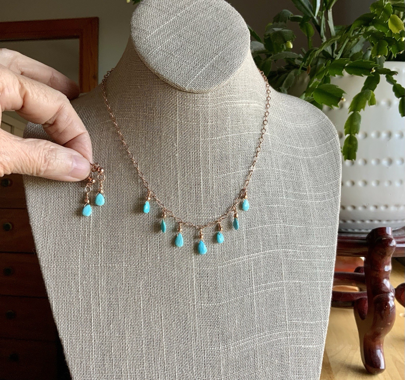 Turquoise, Sleeping Beauty Turquoise, Rose Gold Filled Necklace, Earring Set