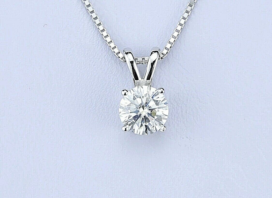 1.00Ct Round Cut VVS1/D Moissanite 14K White Gold Solitaire Pendant 18″ Necklace