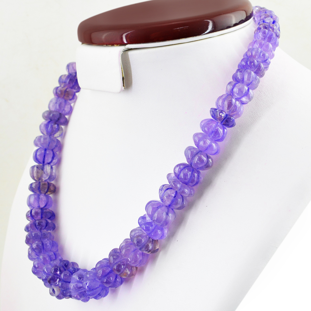 644.00 CTS NATURAL UNTREATED PURPLE AMETHYST ROUND CARVED BEADS NECKLACE (DG)
