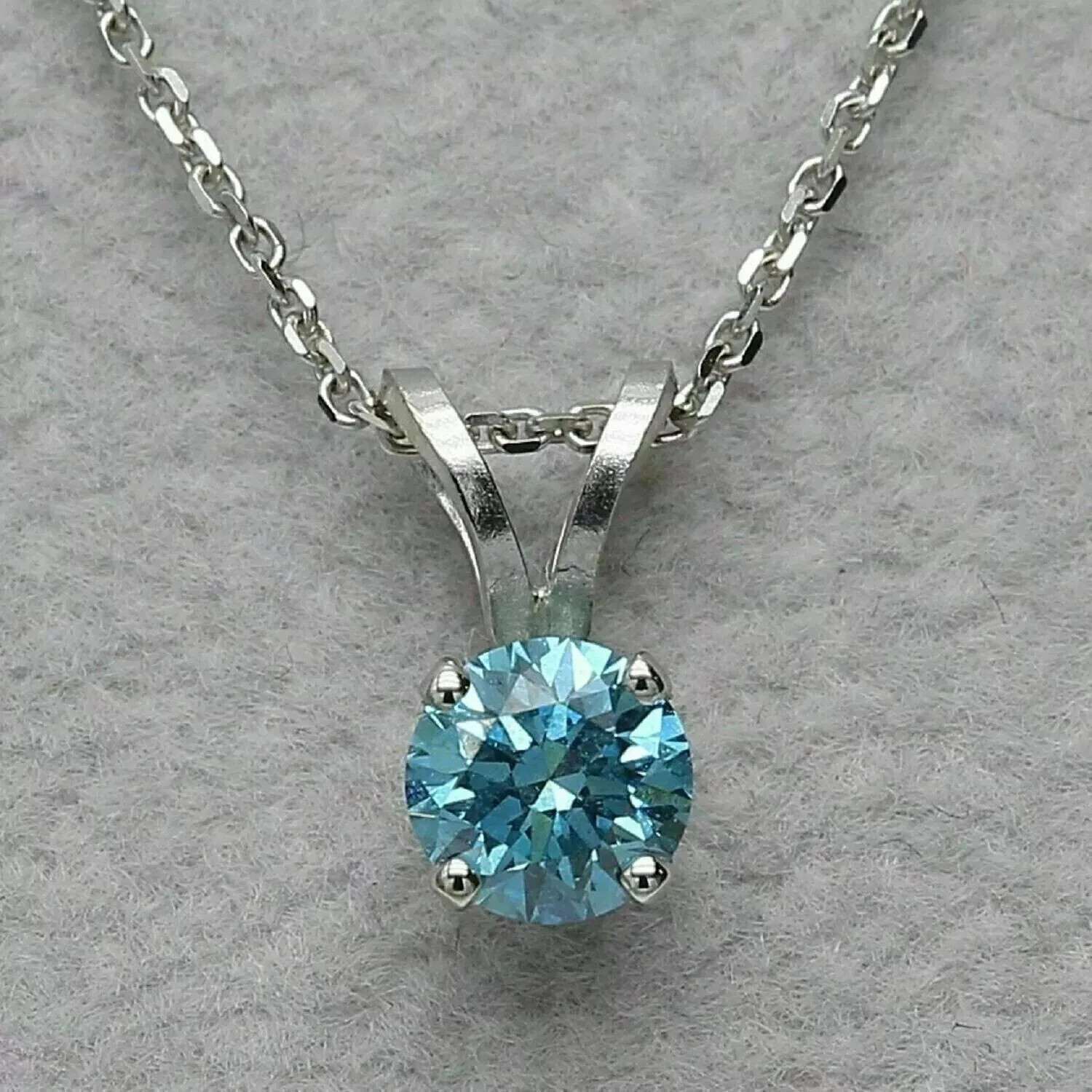 2Ct Round Cut Lab-Created Blue Diamond Solitaire Pendant 14K White Gold Plated