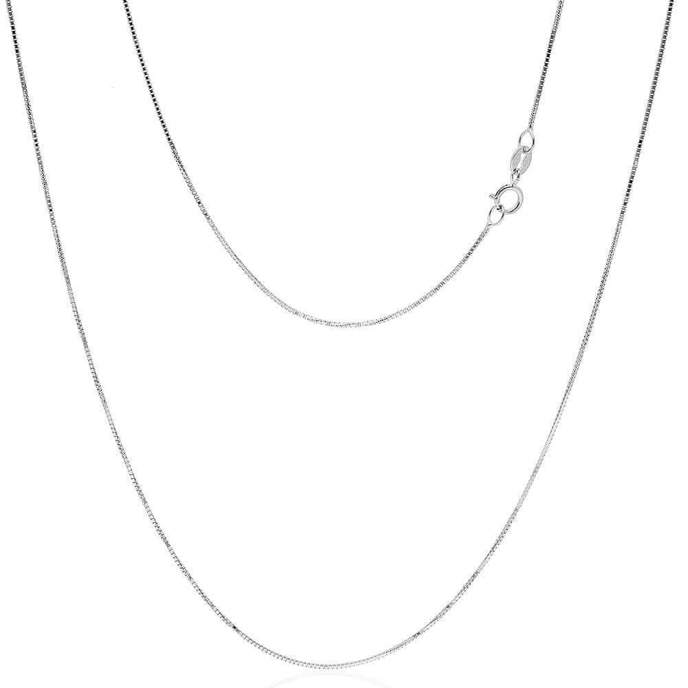 Solid 14k Real Gold White Gold 0.5 mm Diamond-Cut Box Chain Necklace 16″