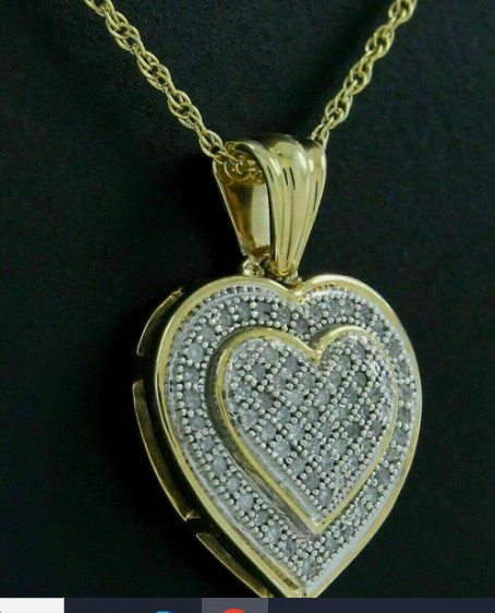 2Ct Round Cut Diamond Cluster Heart Pendant 14K Yellow Gold Finish Free Chain