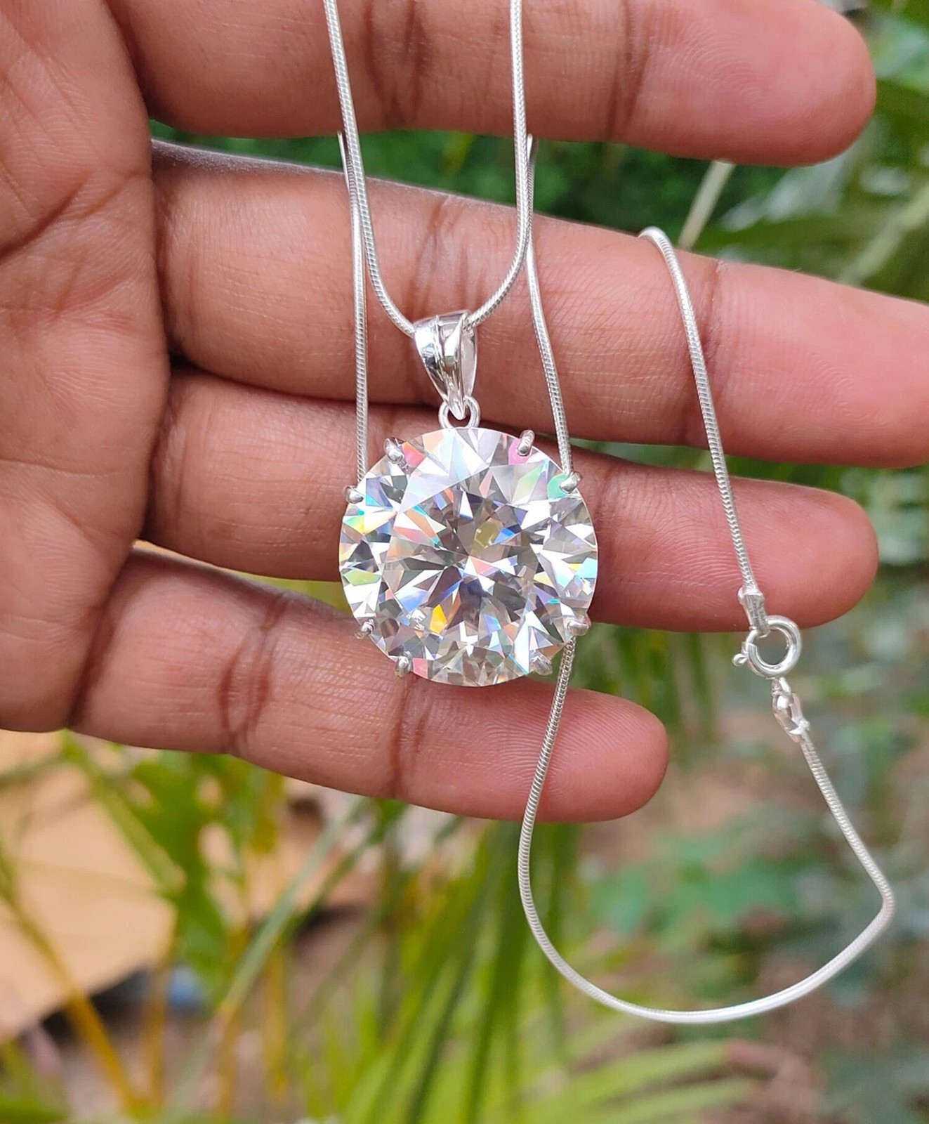 Round Cut Lab Diamond Solitaire Drop Necklace 100 Ct in 925 Silver – Dainty