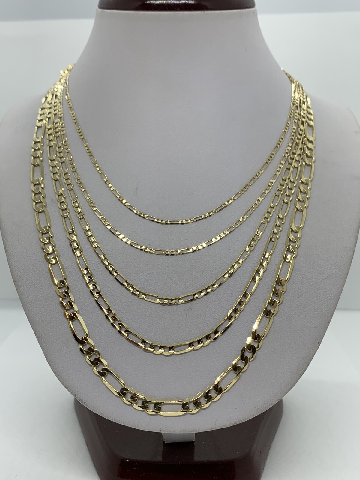 14K Solid Yellow Gold Figaro Link Chains Necklace Men’s/Women’s 2mm-5.5mm16”-30″