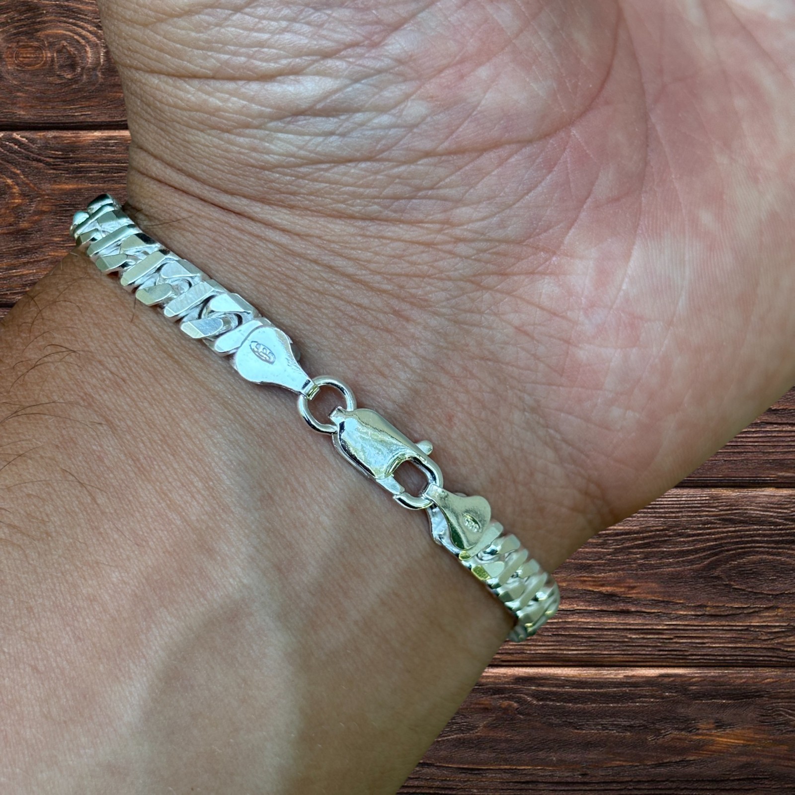 6mm Dollar Link Bracelet – Real Solid 925 Sterling Silver MADE IN ITALY