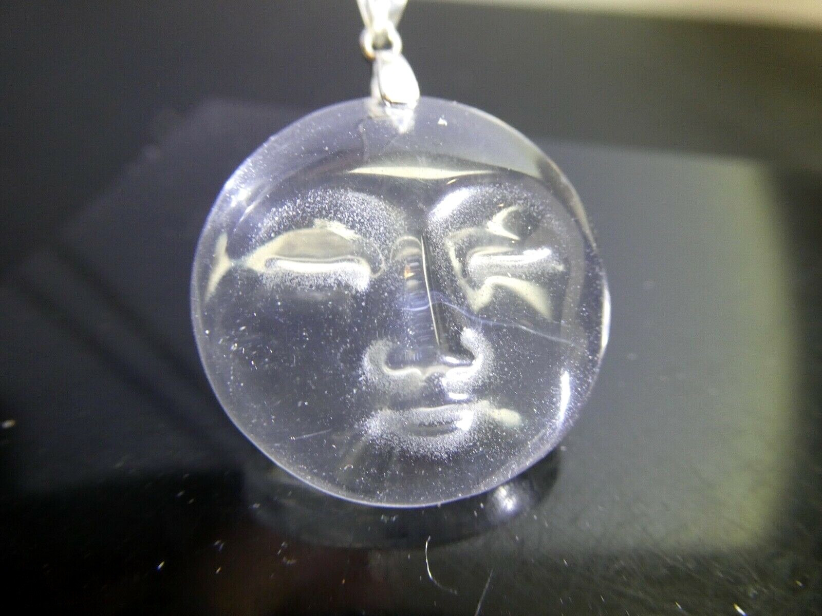 Rock Crystal Clear Quartz MOON Gemstone Sterling Silver 925 Pendant Necklace