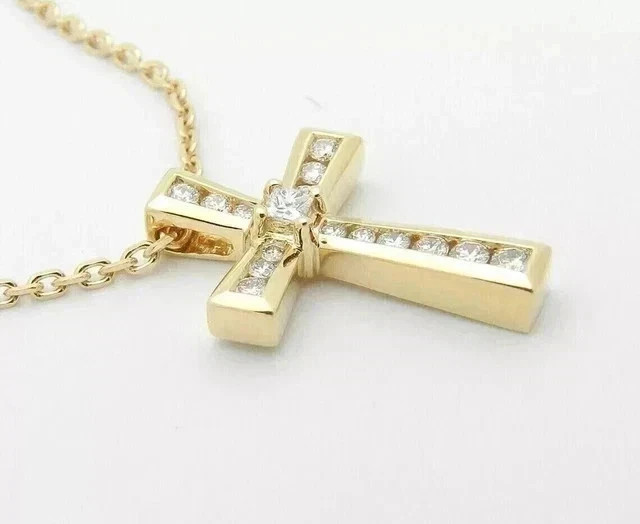2ct Lab Created Diamond Round Cut Cross Pendant 14k Yellow Gold Plated Silver
