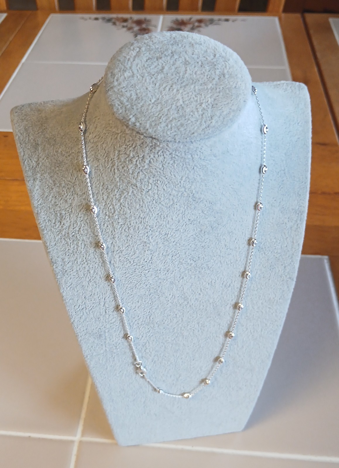 20″ Sterling Silver Station Oval Moon Cut Chain 3mm Moons 4.5 Grams 925 Italy
