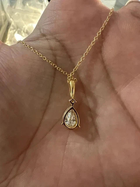 2Ct Pear Lab-Created Diamond Chain Pendant 14K Yellow Gold Plated